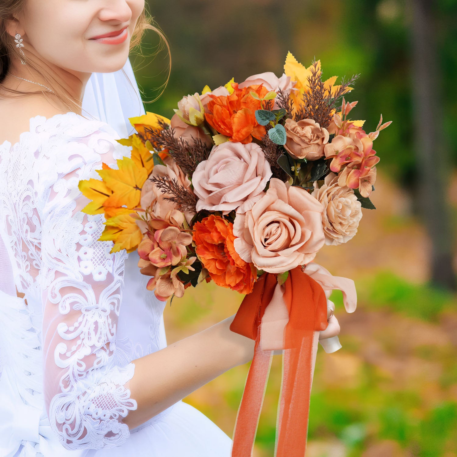 Coffee and Orange wedding flowers bridal bouquets Main picture